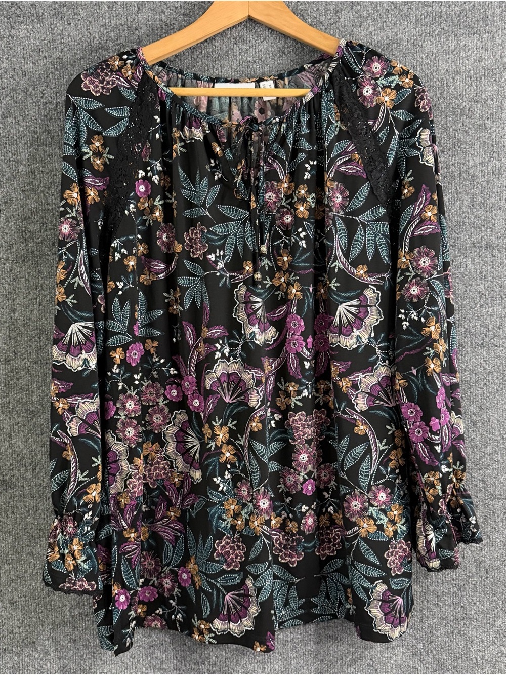 Susan Graver Womens Liquid Knit Floral Top Size Large Long Sleeve Office Boho